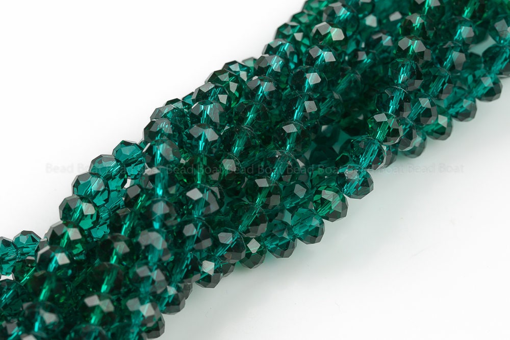 8mm Crystal Rondelle -1 Or 5 Or 10 Strands- Emerald Teal