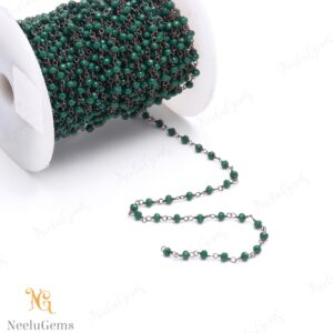 Beautiful Green Emerald Hydro Rondelle Beads Chain,3 Mm Black Plated Wire Wrap Microcut Beaded Chain,rosary Chain For Handmade Jewelry