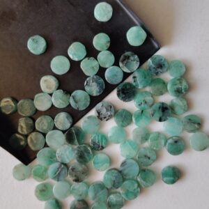 Emerald Buttons, Natural Loose Emerald Plain Smooth Round Flat Back Cabochons, 6mm Original Emerald Tyre For Jewelry, 10 Pcs - Asg93