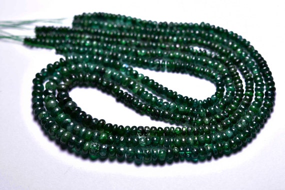 Deep Green Natural Emerald Smooth Rondelle Shape Beads -14 Inches,natural Beautiful Emerald Smooth Rondelle,size Is 3.50-5mm #822