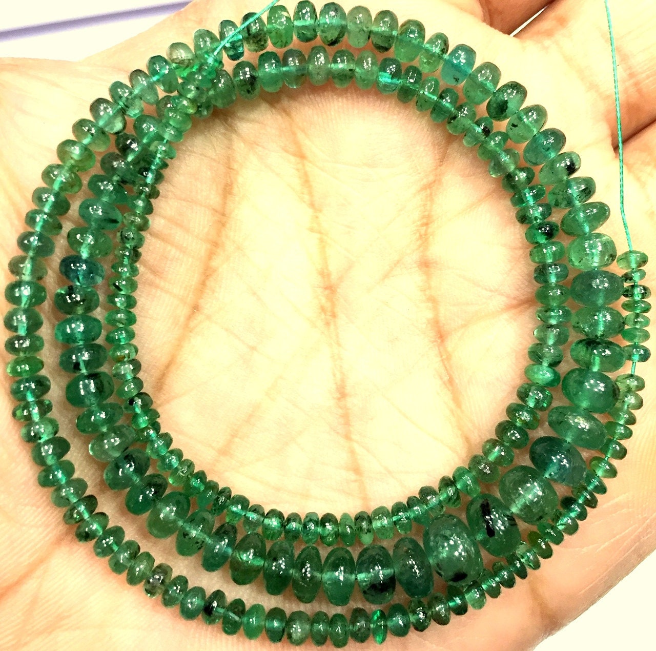Extremely Rare~natural Emerald Smooth Rondelle Beads Genuine Emerald Gemstone Beads Zambian Emerald Beads Strand Top Quality.