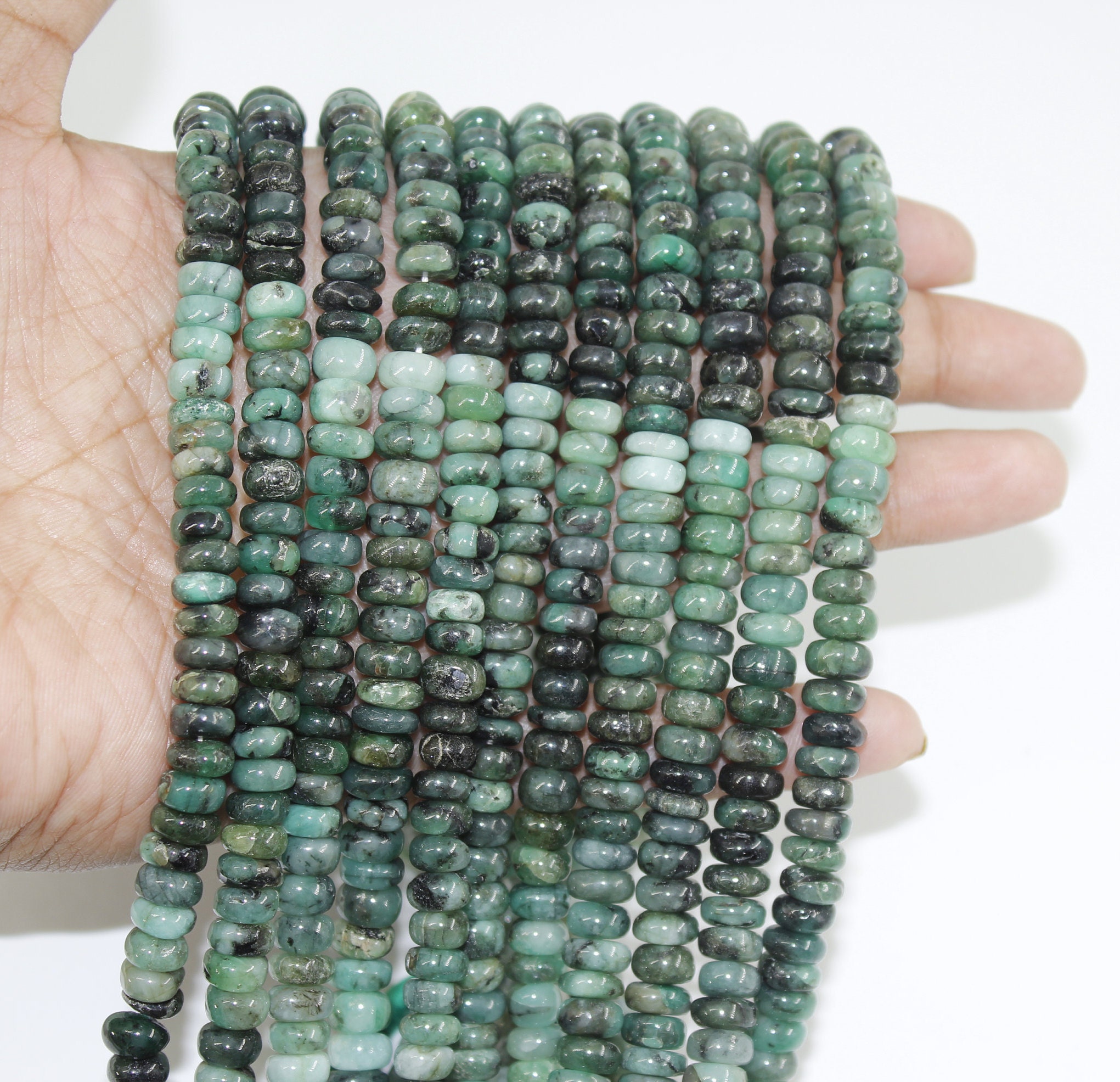 Green Emerald Beads, Green Emerald Rondelle Smooth Gemstone Beads 4 Mm 13" Strand Aaa+ Emerald Plain Handmade Rondelle Shape Beads