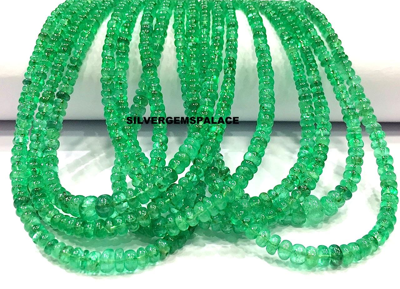 Natural Emerald Smooth Rondelle Beads Zambian Emerald Gemstone Beads 3.5/4.5mm Emerald Beads Strand 18” Jewelry Making Beads Wholesale.