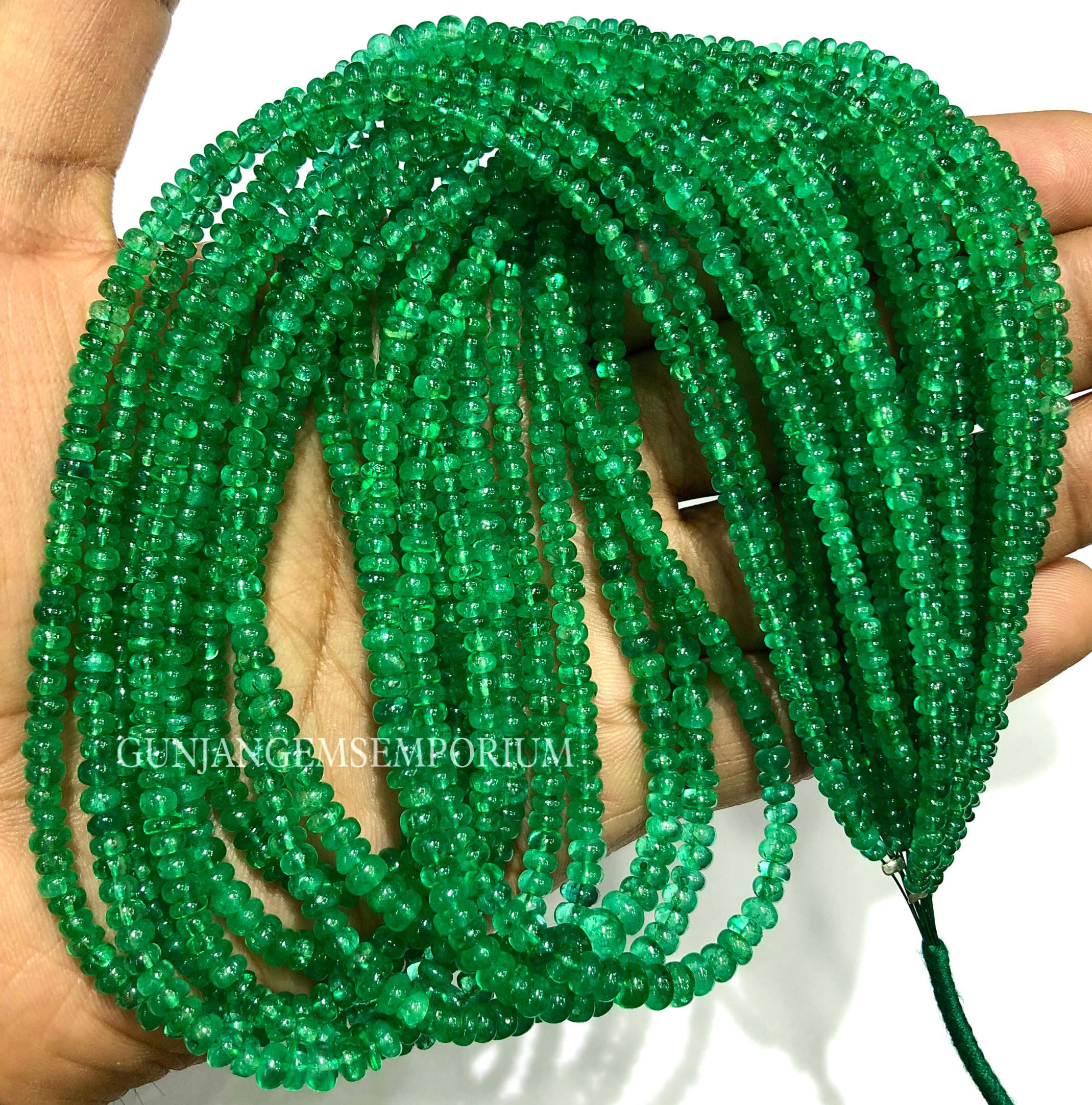 Natural Zambian Emerald Smooth Beads Aa Transparent Green Emerald Rondelle Beads 3.5mm To 4.5mm Emerald Beads 18” Wholesale Emerald Gemstone