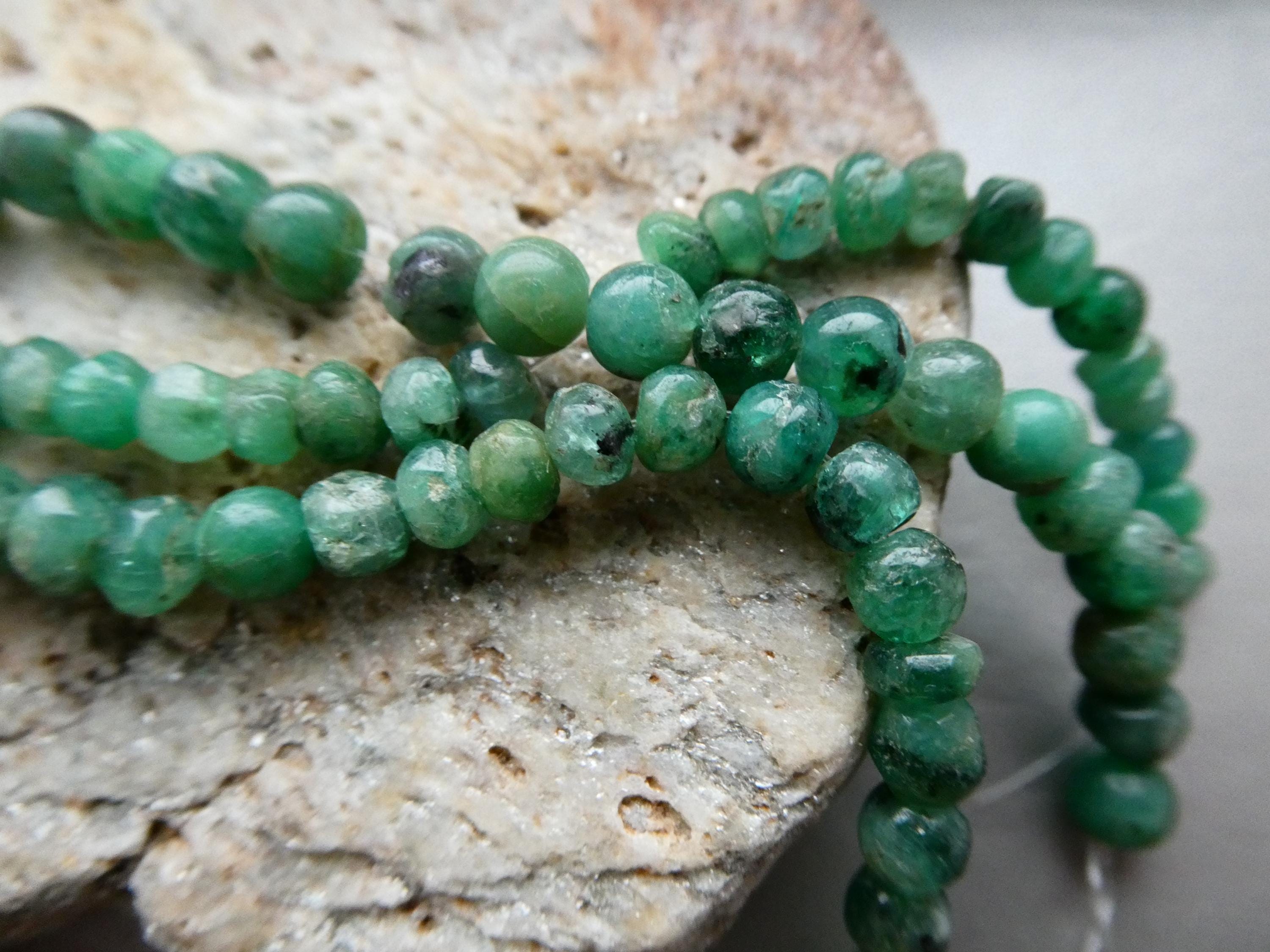 Emerald Round 5-6mm Natural Beads- 4in Strand Gemstone- Jewelry Making -craft Beads