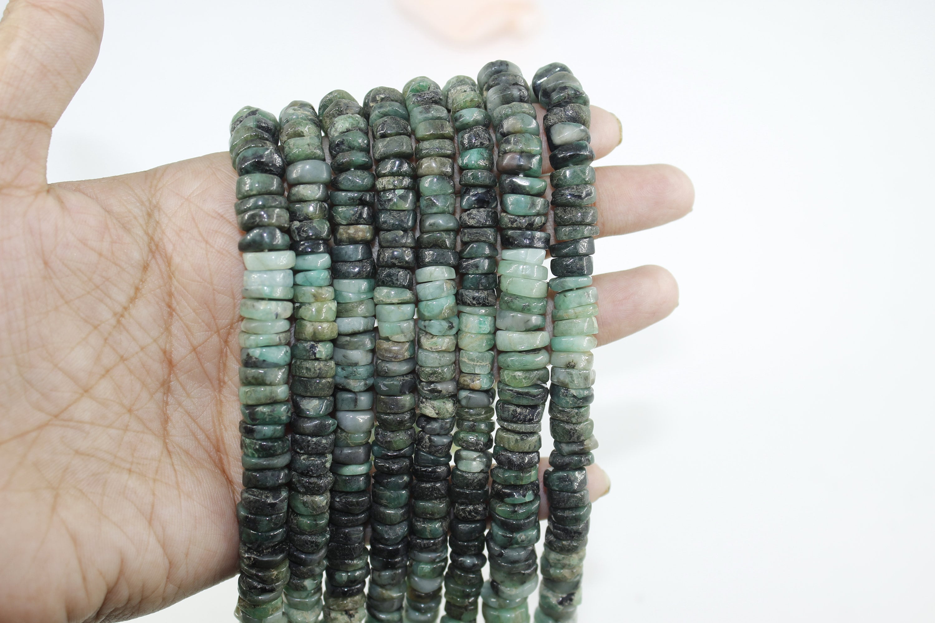 Emerald Tyre Beads , Natural Green Emerald Smooth Heishi Tyre Beads, Emerald Rondelle Beads, Smooth Tyre Beads