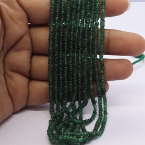 Zambia Emerald Smooth Rondelle Beads, 2.5-3 Mm Green Emerald Gemstone Beads, 6 Inch 100% Natural Plain Zambia Emerald Rondelle Beads