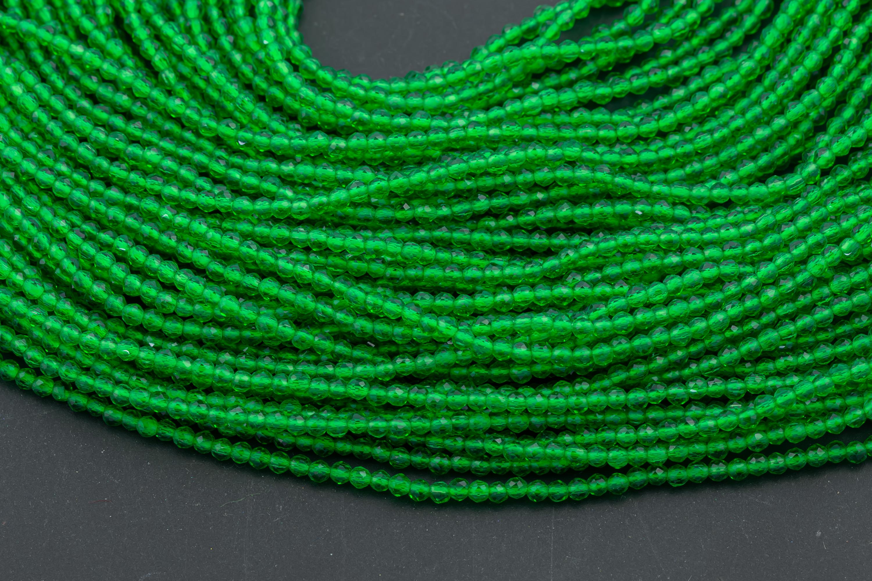 2mm Or 3mm Crystal Round -2 Or 5 Or 10 Strands- Extra Fine-14 Inches Long About 100+ Beads - Light Emerald 2mm Or 3mm Crystal Round -2 Or 5 Or 10 Strands- Extra Fine-14 Inches Long About 100+ Beads - Light Emerald