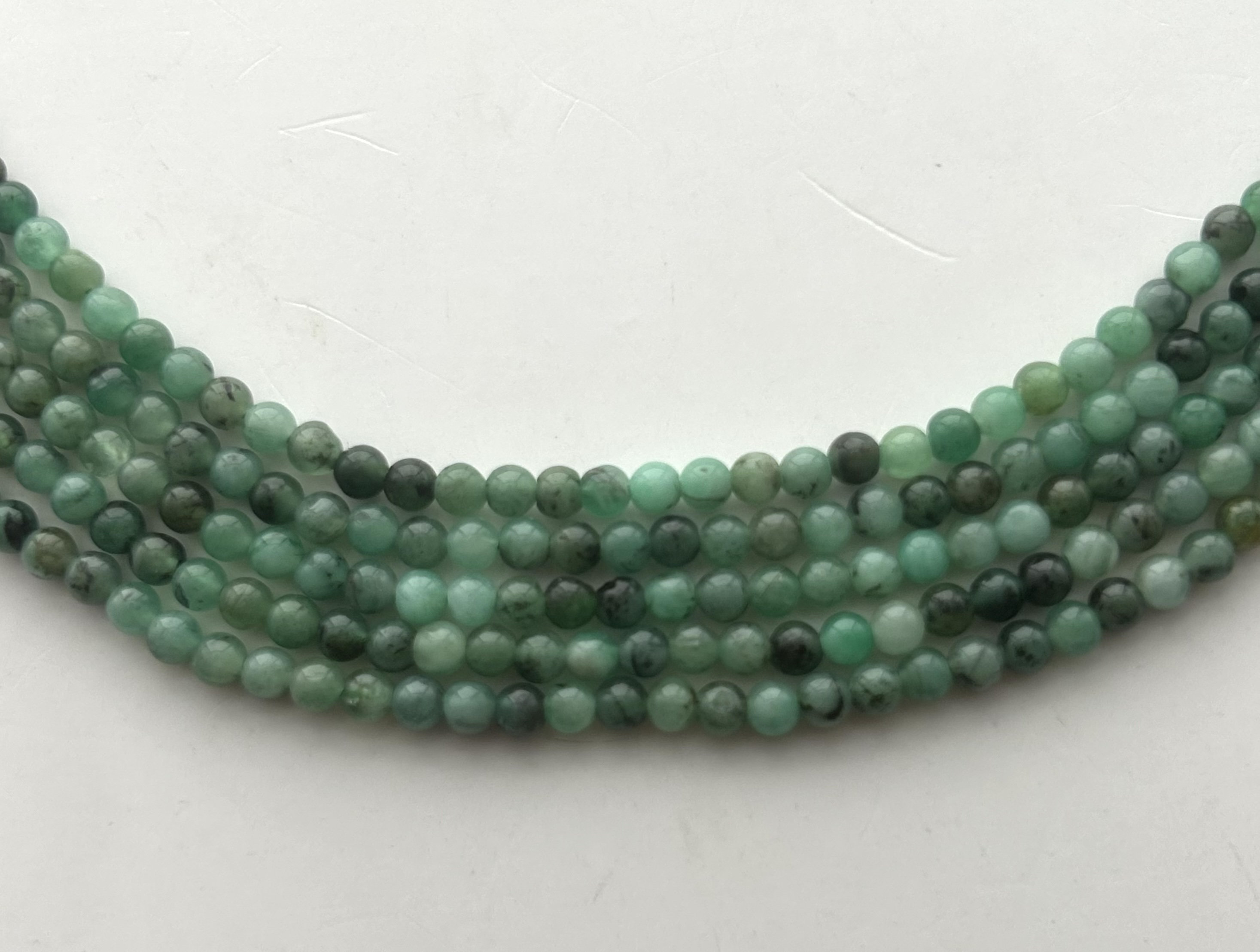 3mm Round Emerald Gemstone Beads. 15” Strand Of Mixed Green Emerald Beads, Approx. 125 Per Strand.