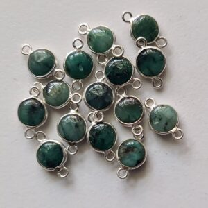 Emerald Round Charm Connectors Plain Round 925 Silver With Bezel Connectors 14-15mm Double Loop Findings, 5 Pcs - Psg282