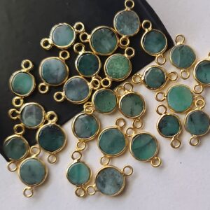 Emerald Round Charm Connectors Plain Flat Round 925 Silver With Gold Polish Bezel Connectors 12mm Double Loop Finding (5pcs To 10pcs Option)