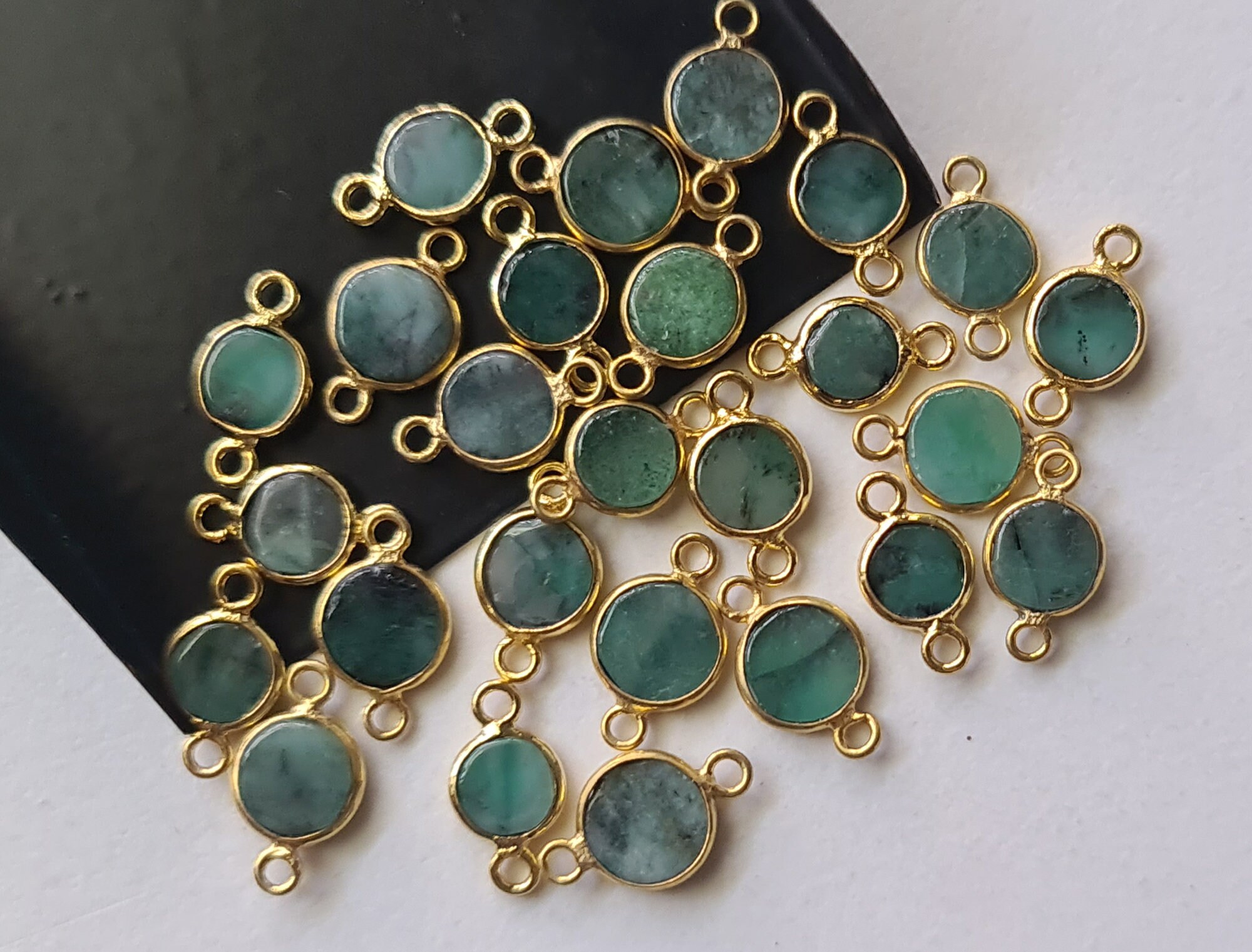 Emerald Round Charm Connectors Plain Flat Round 925 Silver With Gold Polish Bezel Connectors 12mm Double Loop Finding (5pcs To 10pcs Option) Emerald Round Charm Connectors Plain Flat Round 925 Silver With Gold Polish Bezel Connectors 12mm Double Loop Finding (5pcs To 10pcs Option)