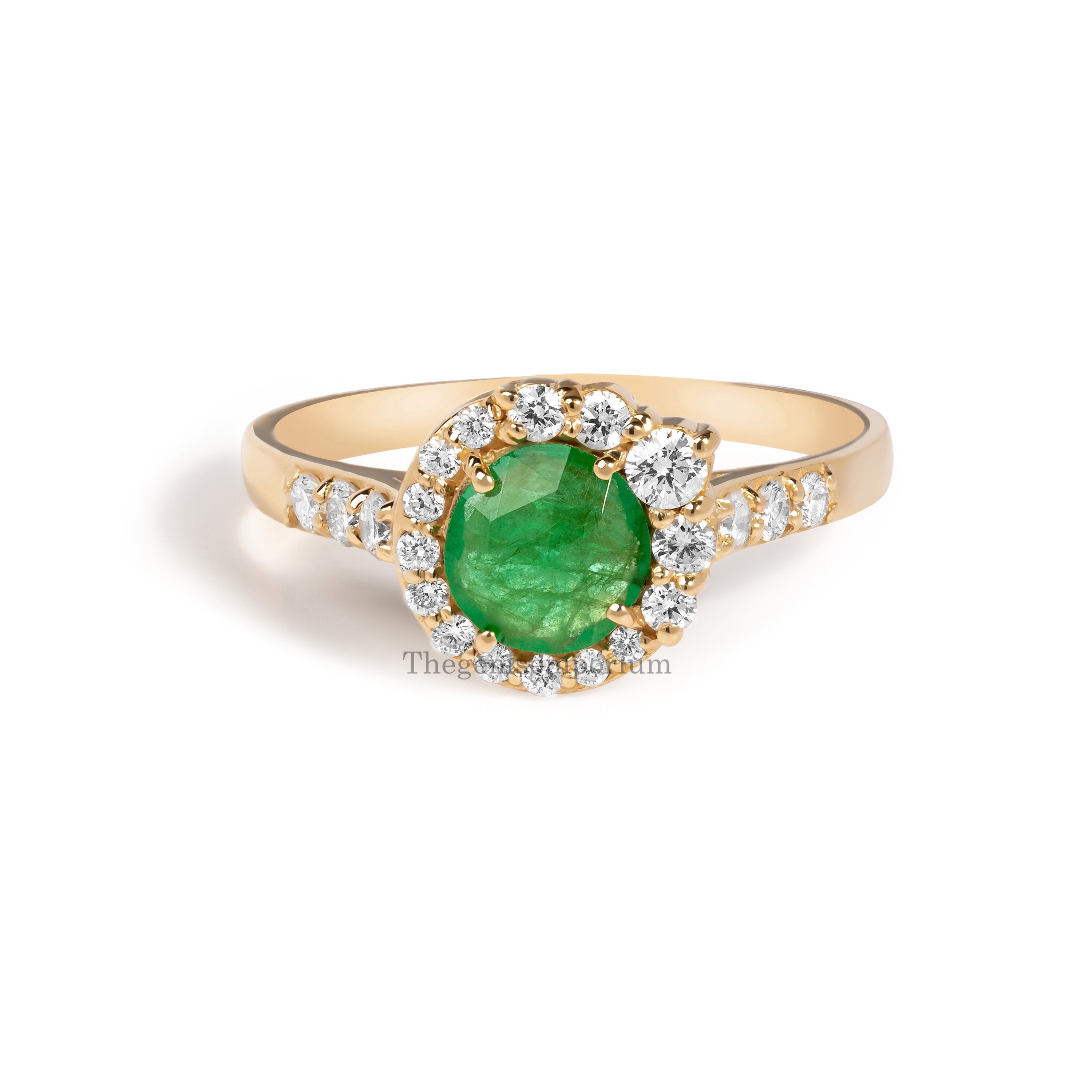 Round Cut Green Emerald Engagement Ring,rose Gold Halo Diamond Wedding Ring,may Birthstone,anniversary Promise Bridal Ring,push Present
