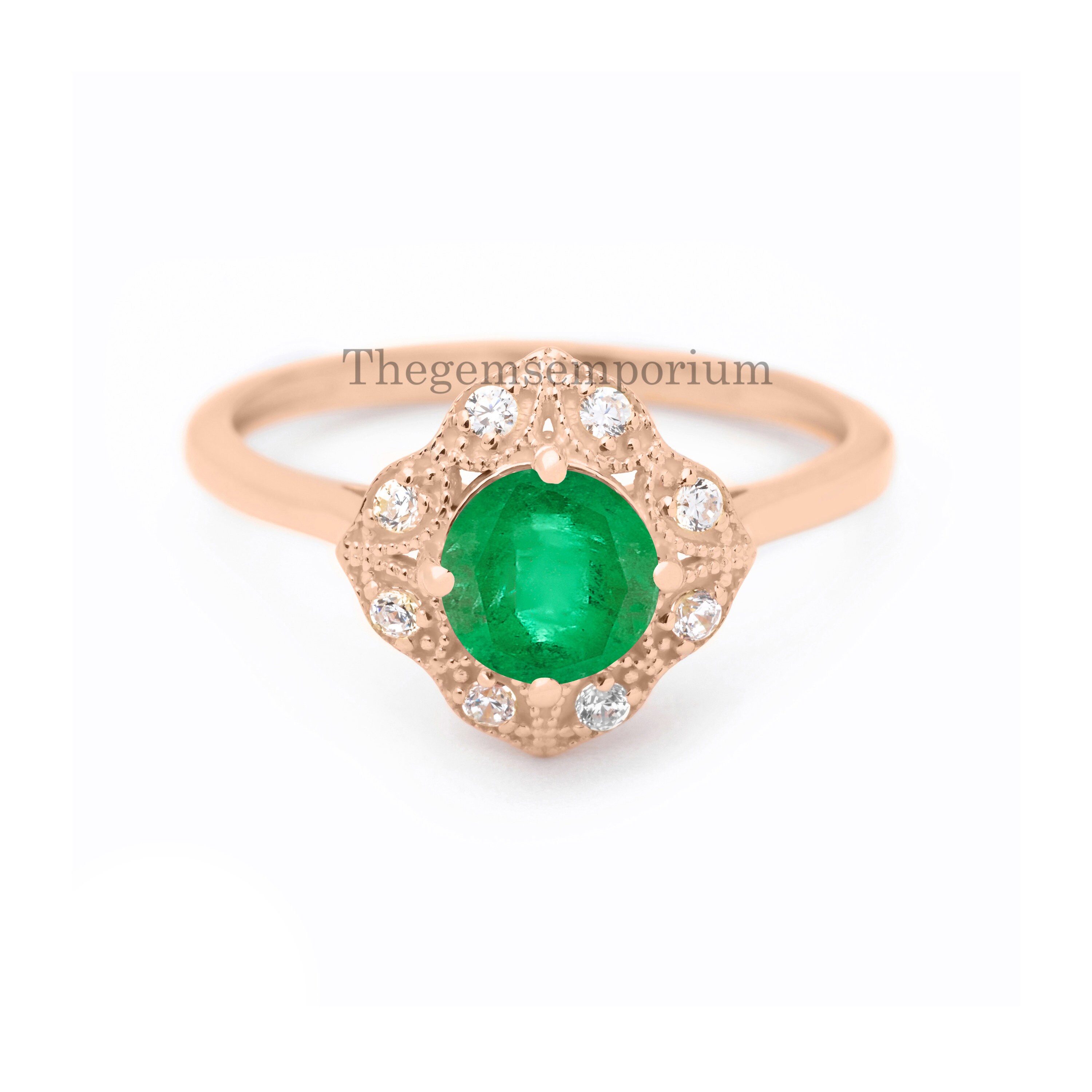 Round Cut Natural Emerald Promise Ring,halo Diamond Engagement Ring,14k Solid Gold Bridal Jewelry,art Deco Proposal Ring,may Birthstone Ring Round Cut Natural Emerald Promise Ring,halo Diamond Engagement Ring,14k Solid Gold Bridal Jewelry,art Deco Proposal Ring,may Birthstone Ring