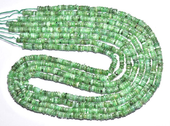 Emerald Round Heishi Beads - 16 Inches - Natural Beautiful Smooth Emerald Heishi Round Strand - Size Is 3.5 - 4 Mm #135