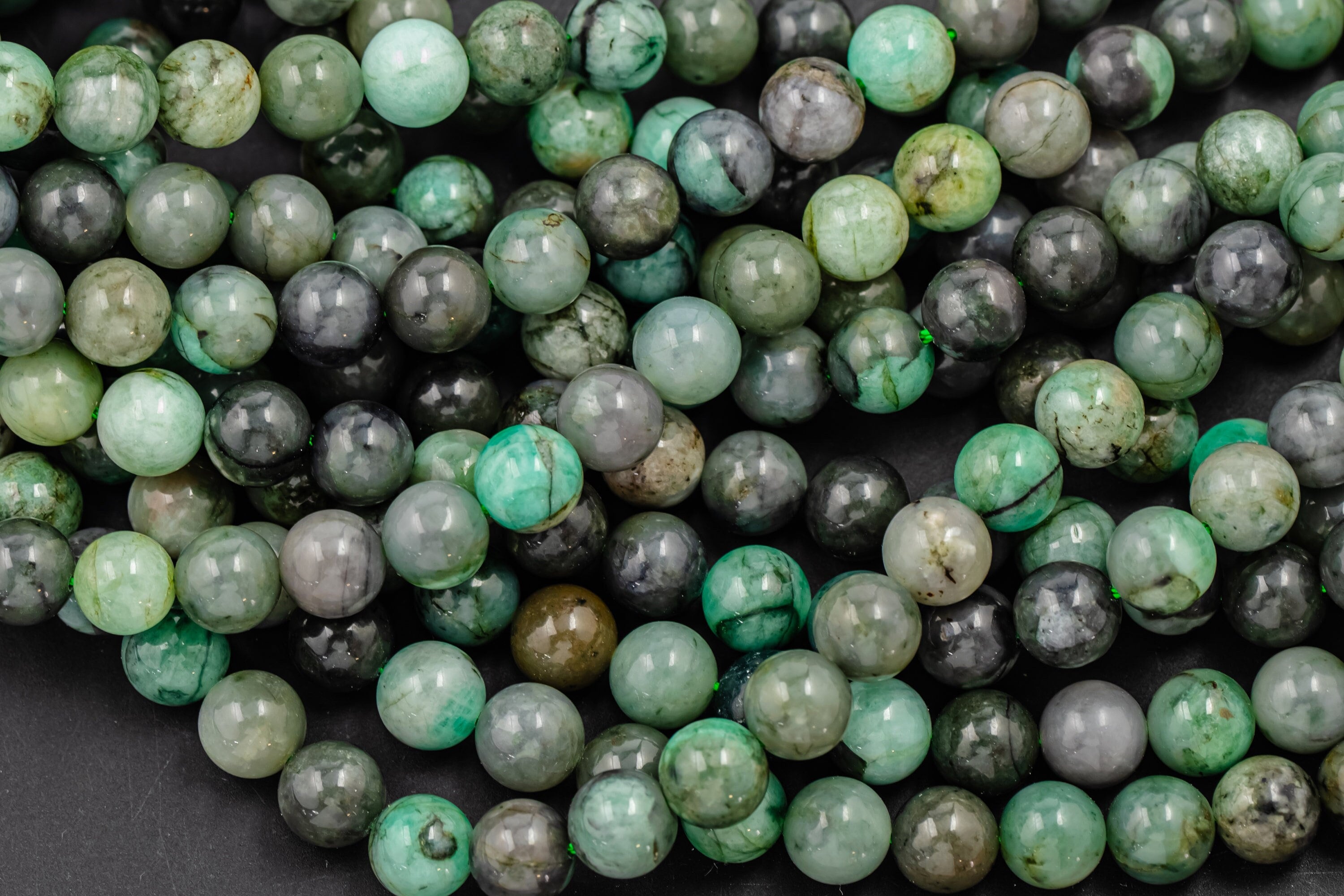 Natural Emerald Beads  Round, 6mm, 8mm, 10mm- Full 15.5 Inch Strand  Smooth Gemstone Beads