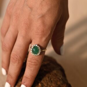 Natural Emerald Ring,Halo Wedding Ring,Round Emerald Ring,Gold Engagement Ring,May Birthstone Ring,Proposal Ring for Her,Green Gemstone Ring
