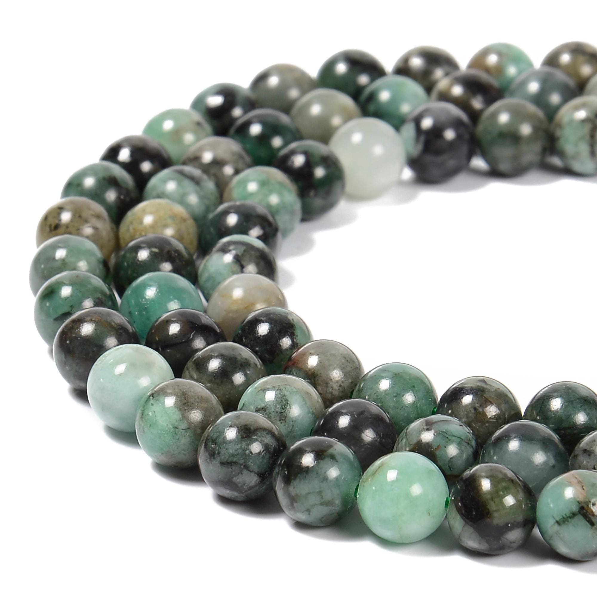 Natural Emerald Smooth Round Beads 6mm 8mm 10mm 15.5" Strand