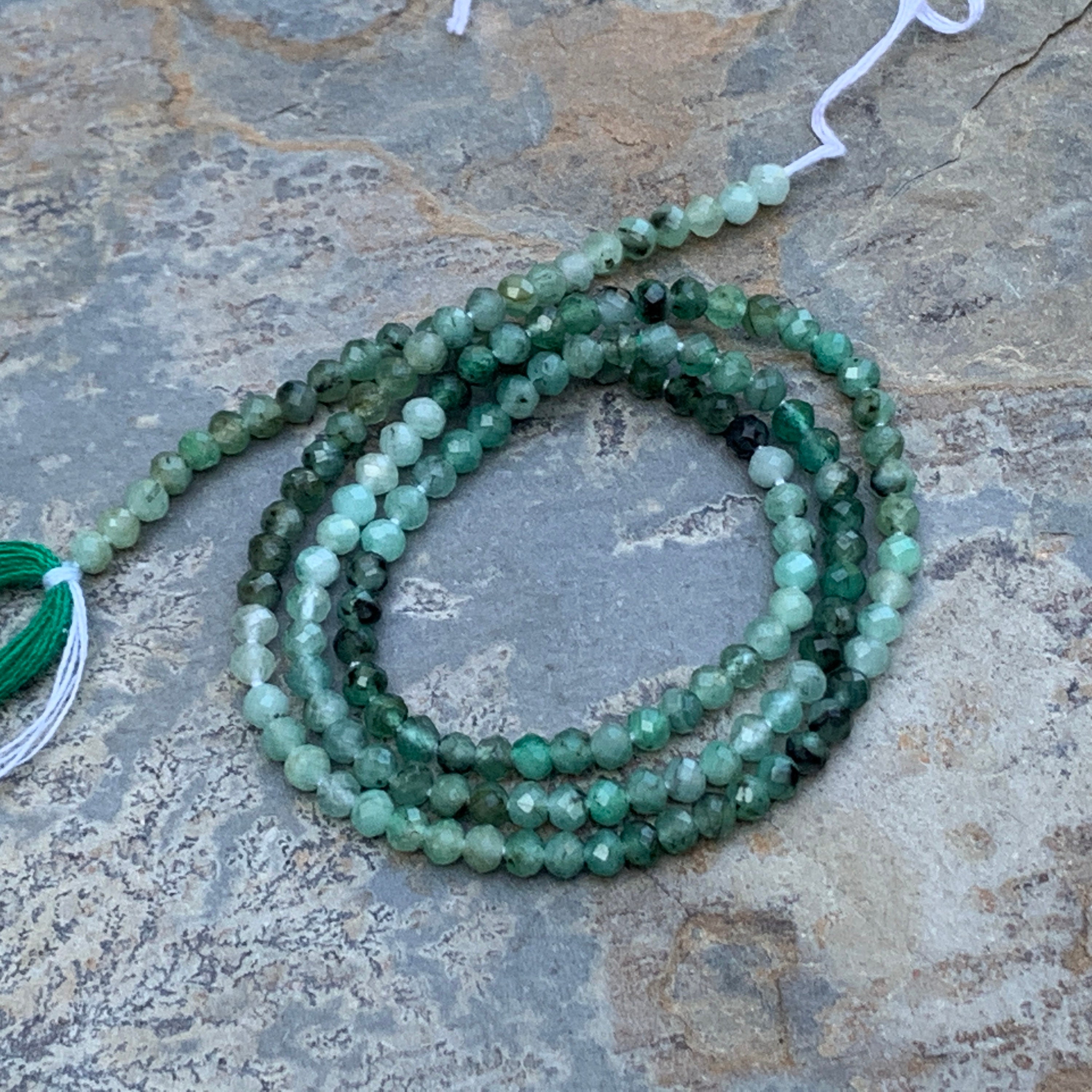 Shaded Emerald Beads, Round, Micro Cut, 2.5mm, 13 Inch Strand