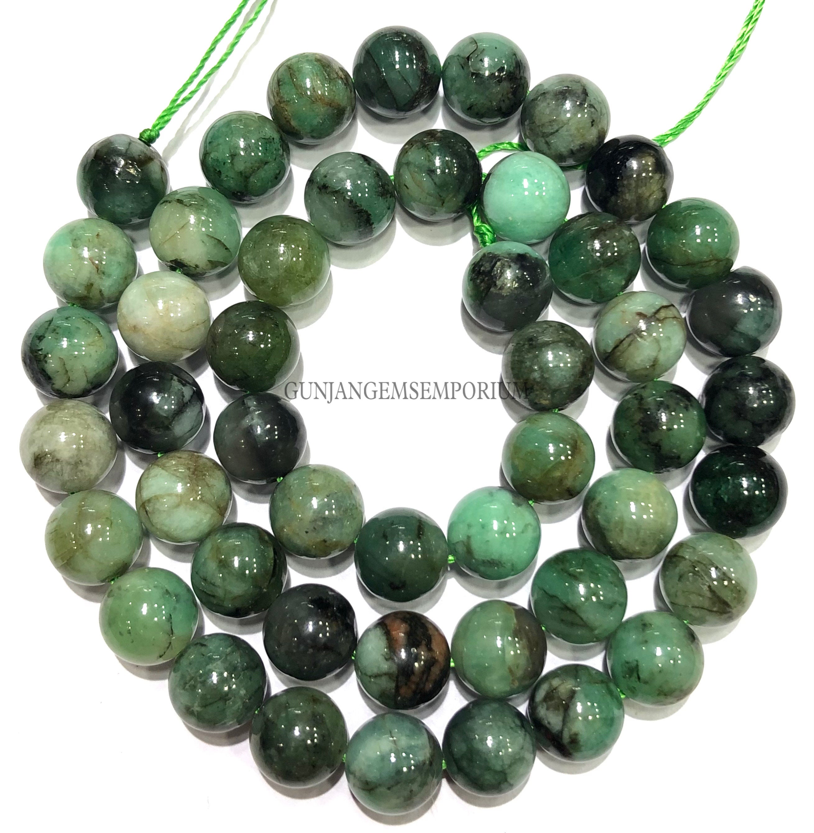 Emerald Smooth Round Beads Beautiful Natural Emerald Beads Green Emerald Balls 15” Strand Wholesale Emerald Beaded Strands Emerald Gemstone