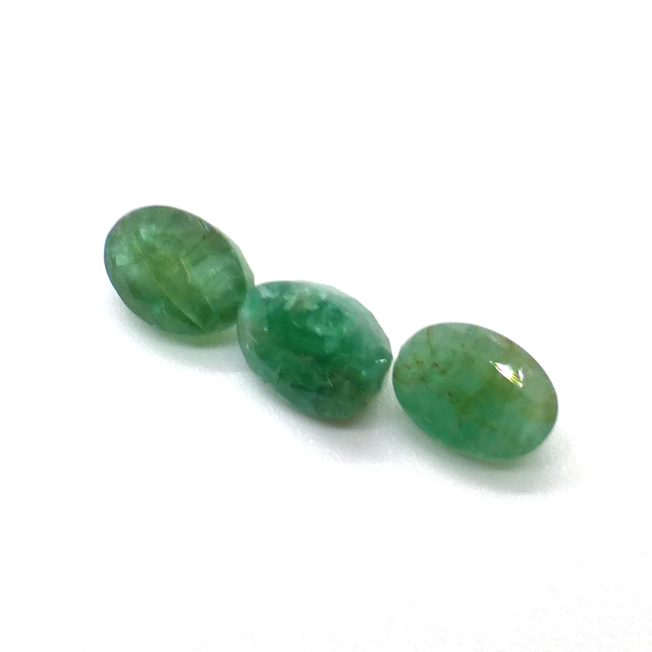 2.9 Carats Natural Emerald 5x7 Oval Loose Gemstones Three Stones Set Faceted May Birthstone Engagement Ring Birthday One Of A Kind Green