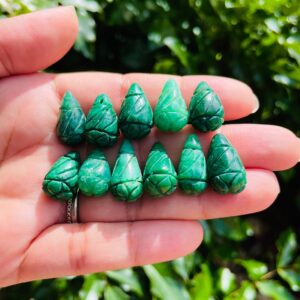 Carved Emerald Crystal: Leaf Tear Drop Gemstone (12-20mm)