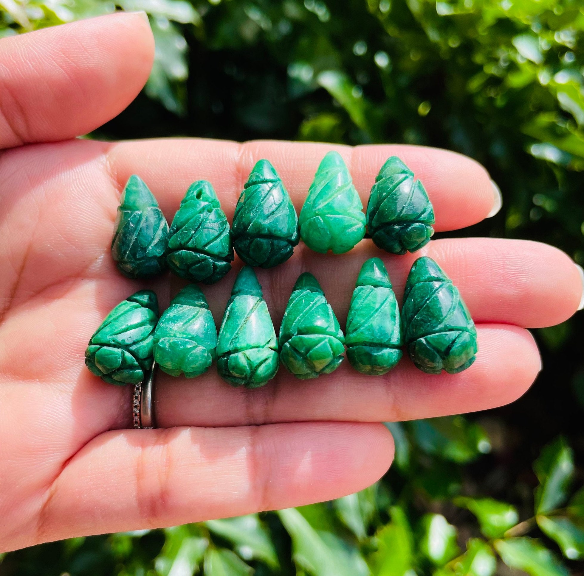 Carved Emerald Crystal: Leaf Tear Drop Gemstone (12-20mm)