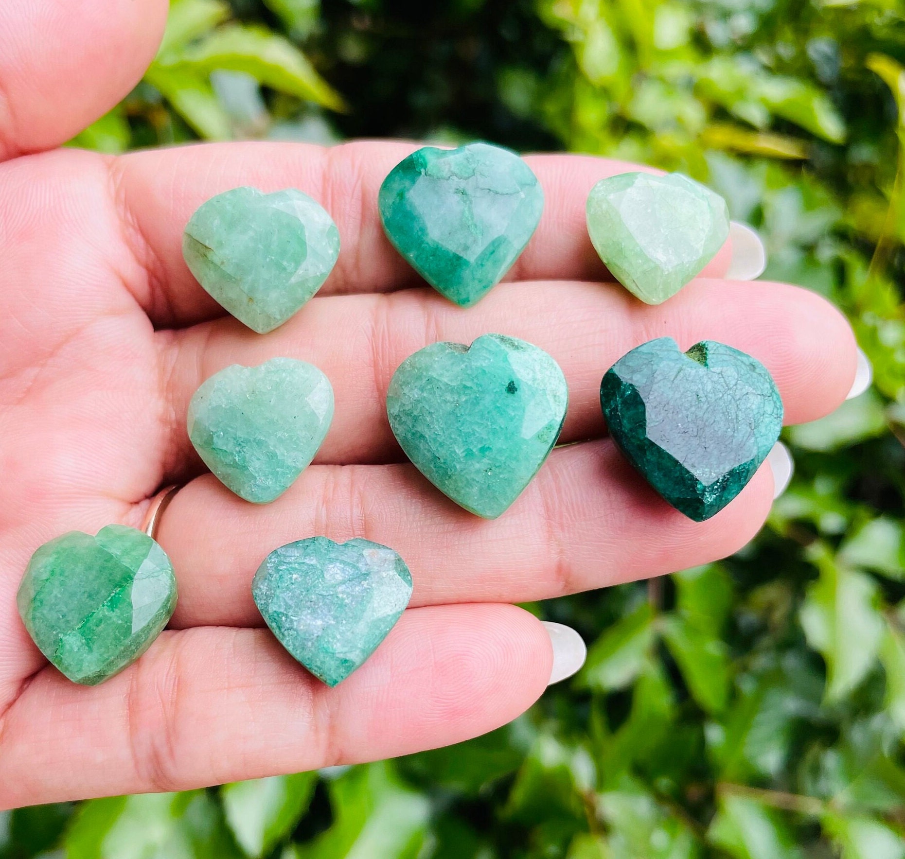 Light Green Emerald Crystal Heart: Mini Carved Gemstone (12-16mm)