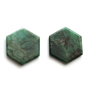 Natural Emerald Both Side Flat Hexagon, Loose Gemstone, 40x44mm, Emerald Smooth Gemstone, Pair ( 2 Pieces )