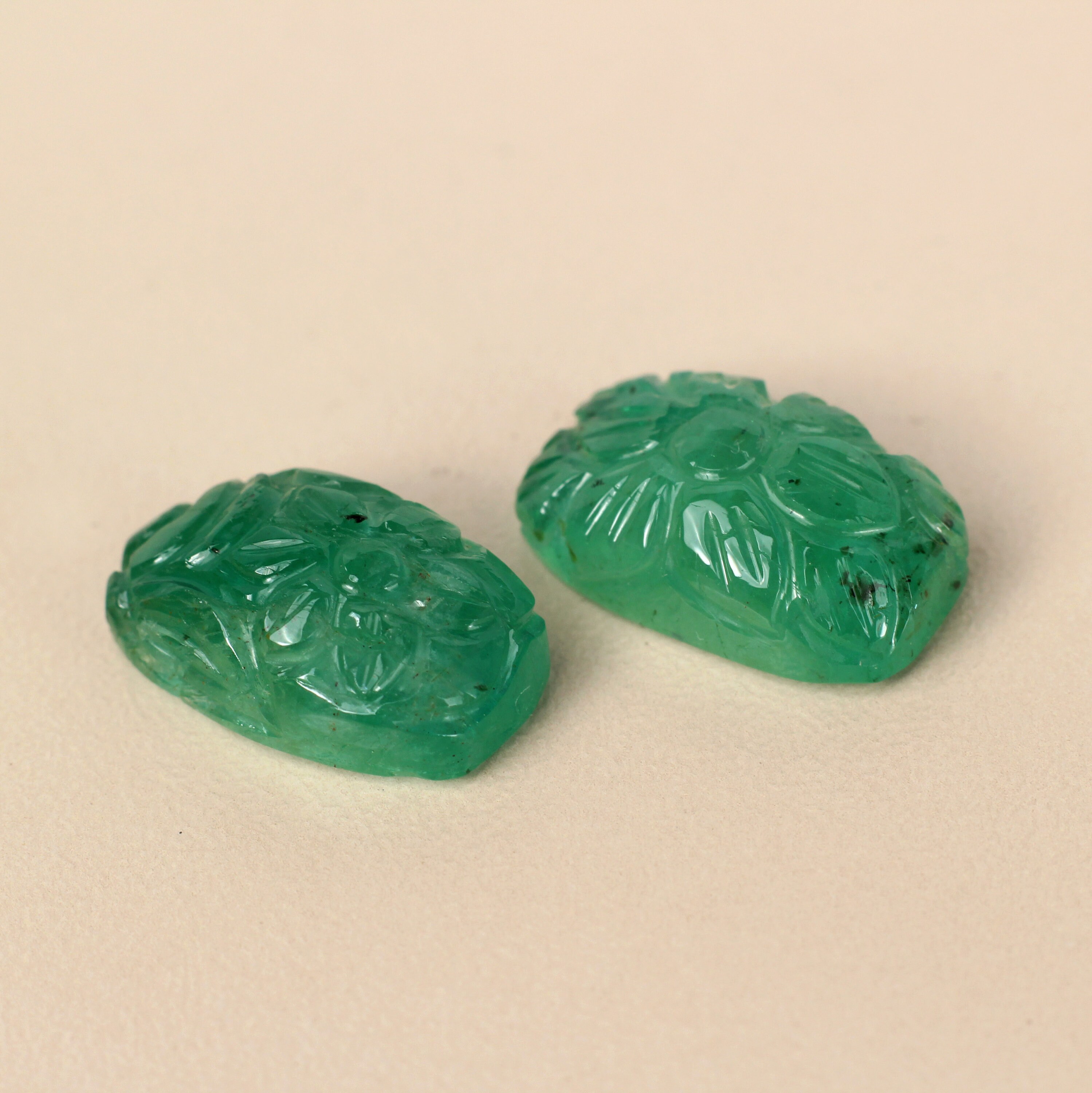 Natural Emerald Carving 15.41 Cts-emerald Carved Pair-loose Emerald Hand Made Carving-emerald Gem Floral Carving-natural Emerald Carving