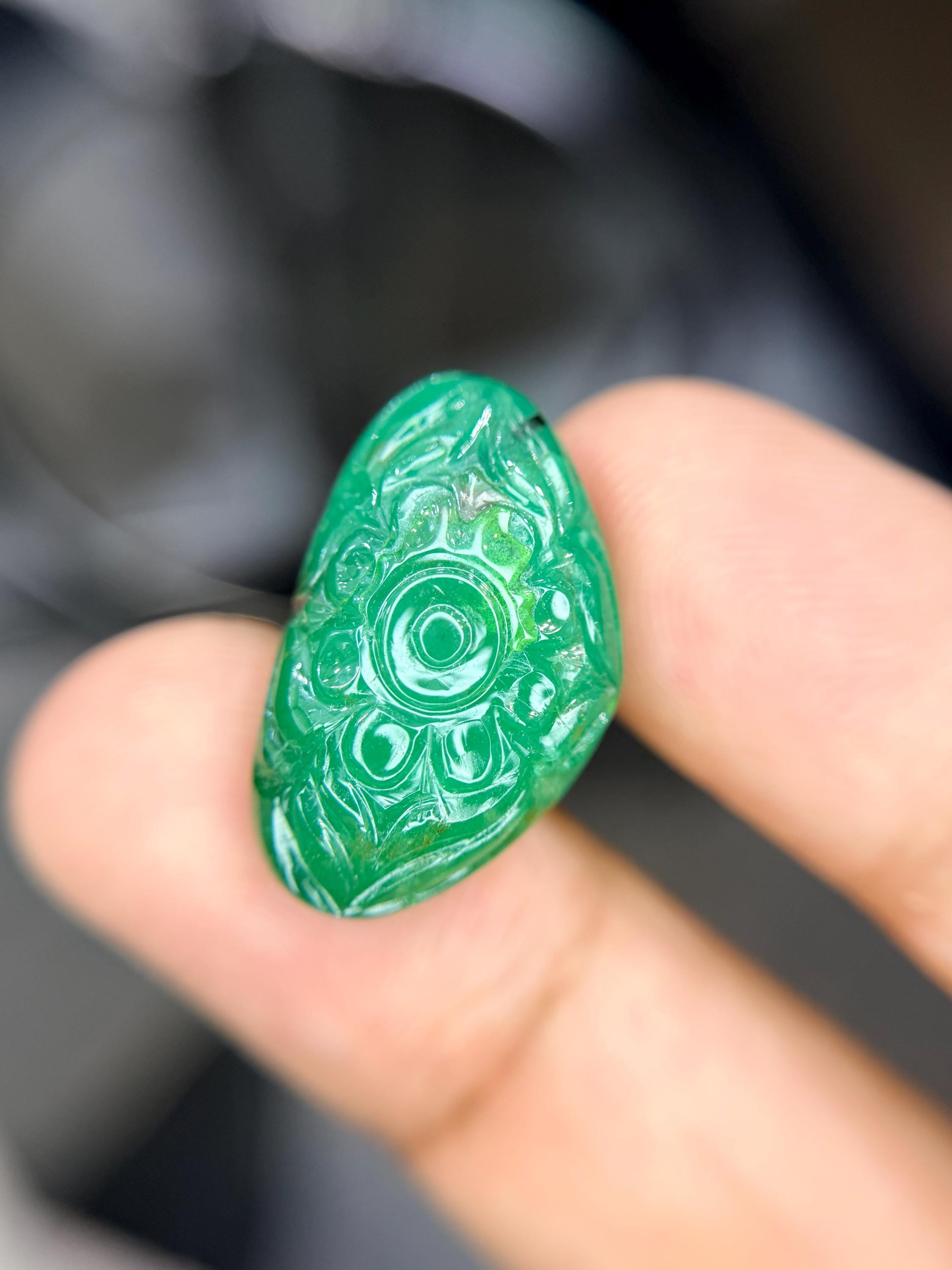 Natural Emerald Flower Carving, Handmade Carved, Loose Gemstone, 25.10 Carat Emerald For Making Jewelry