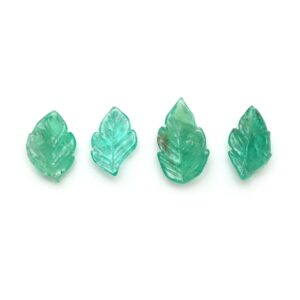Natural Emerald Leaf Carving Loose Gemstone, 9x14 Mm To 10.5x17 Mm, Emerald Jewelry Handmade Gift For Women, Set Of 4 Pieces