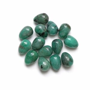 Natural Emerald Smooth Drop Loose Gemstone, 10x14 Mm, Emerald Smooth Gemstone For Jewelry Making, Set Of 14 Pieces