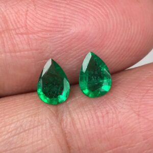Emerald Pear Cut Pair: 0.71 Ct Vivid Golden Green Loose Gemstones