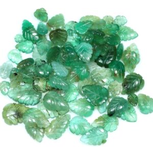 Zambian Emerald Carved Leaf Gemstone: Natural Loose Emerald (6x5 to 16x11 MM)
