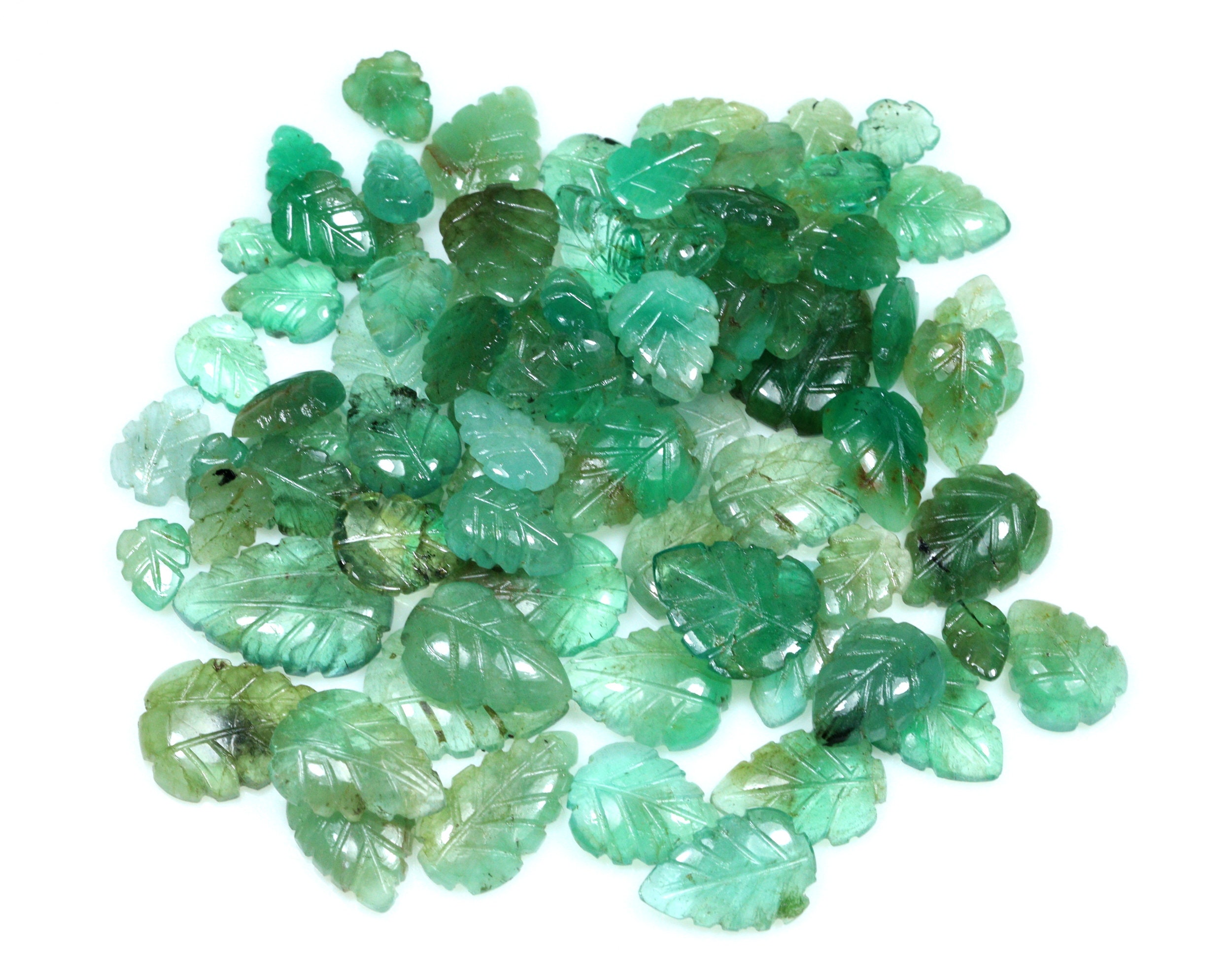Zambian Emerald Carved Leaf Gemstone: Natural Loose Emerald (6x5 To 16x11 Mm)