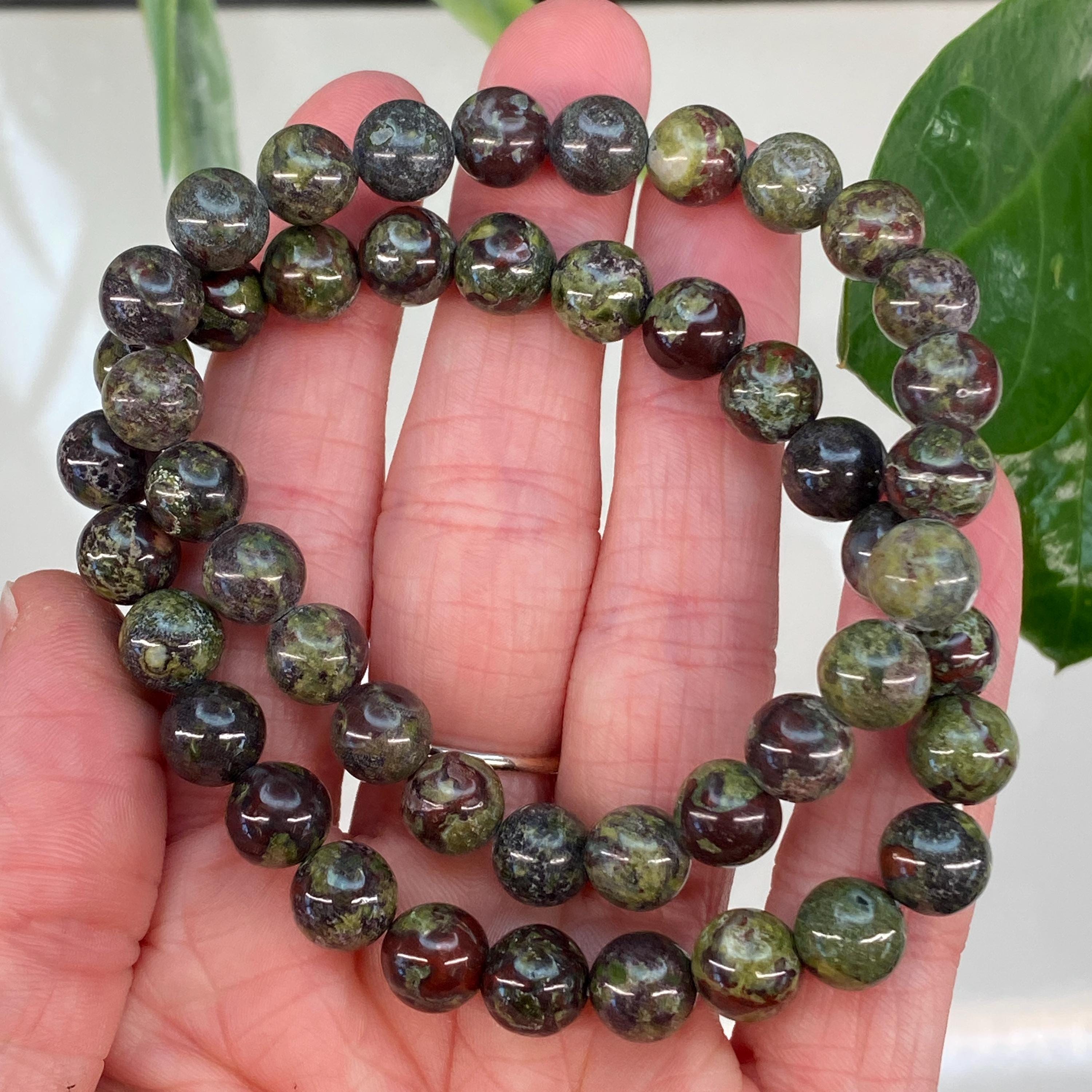 Dragonstone Bracelet, Dragon Stone Bead Bracelet, Epidote, Piedmonite