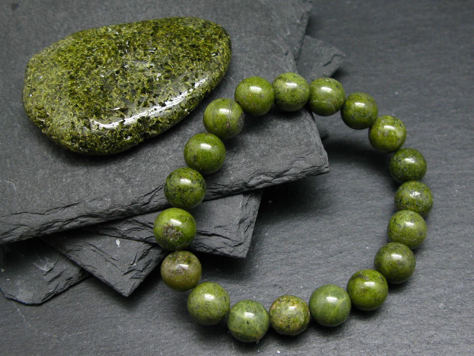 Epidote Genuine Bracelet ~ 7 Inches ~ 10mm Round Beads Epidote Genuine Bracelet ~ 7 Inches ~ 10mm Round Beads