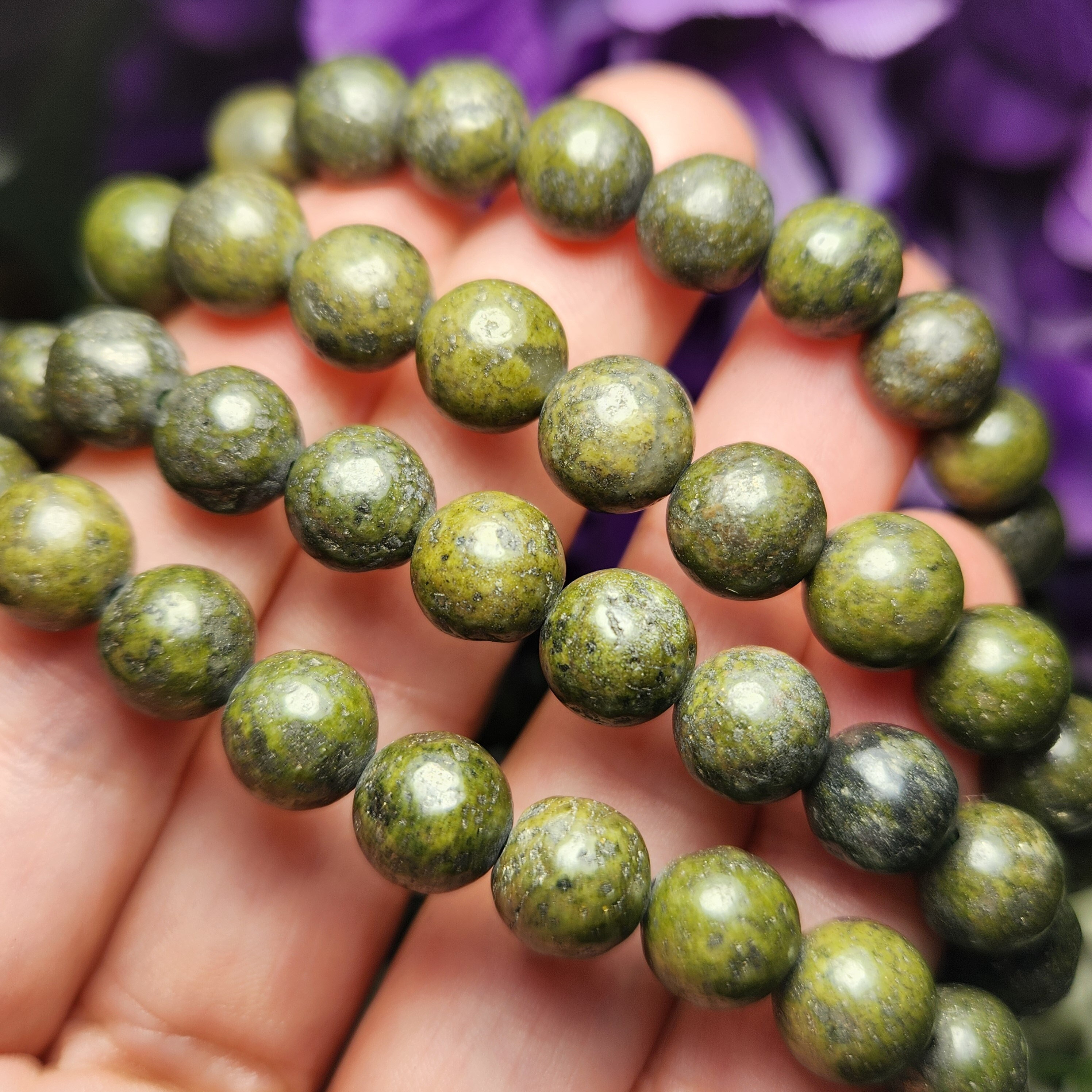 Epidote & Pyrite Beaded Bracelet: Polished Crystal Gemstone Epidote & Pyrite Beaded Bracelet: Polished Crystal Gemstone