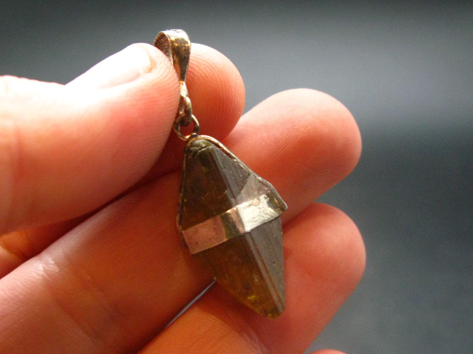 Nice Rare Terminated Epidote Crystal Silver Pendant From Peru - 1.4" - 3.52 Grams
