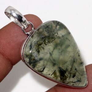 Sale, Epidote Quartz 925 Silver Overlay Pendant Necklace, Rutilated