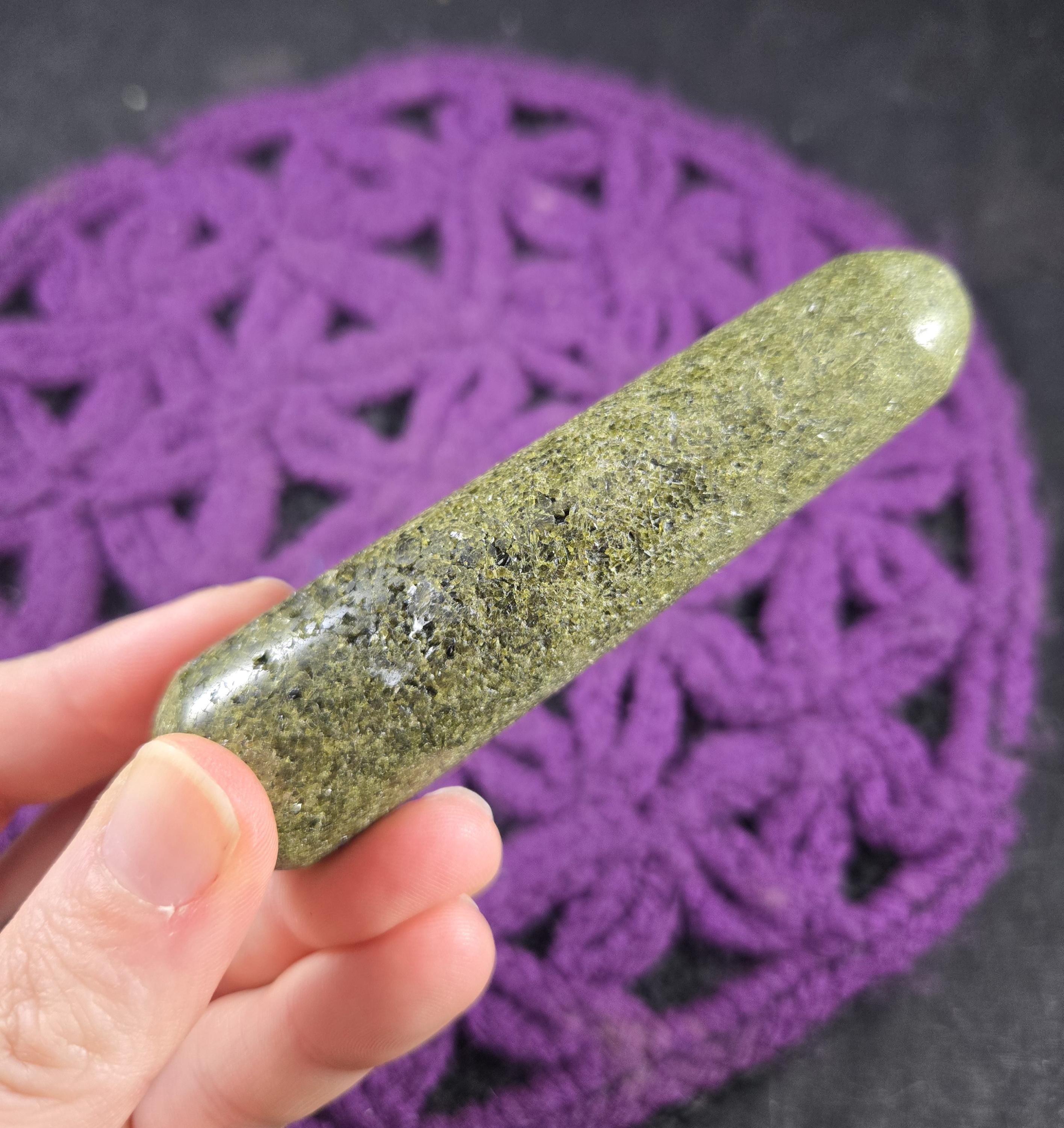Epidote Massage Wand Polished Carving Green Crystals Magick Stones Moonchild Starseed Carved Peru