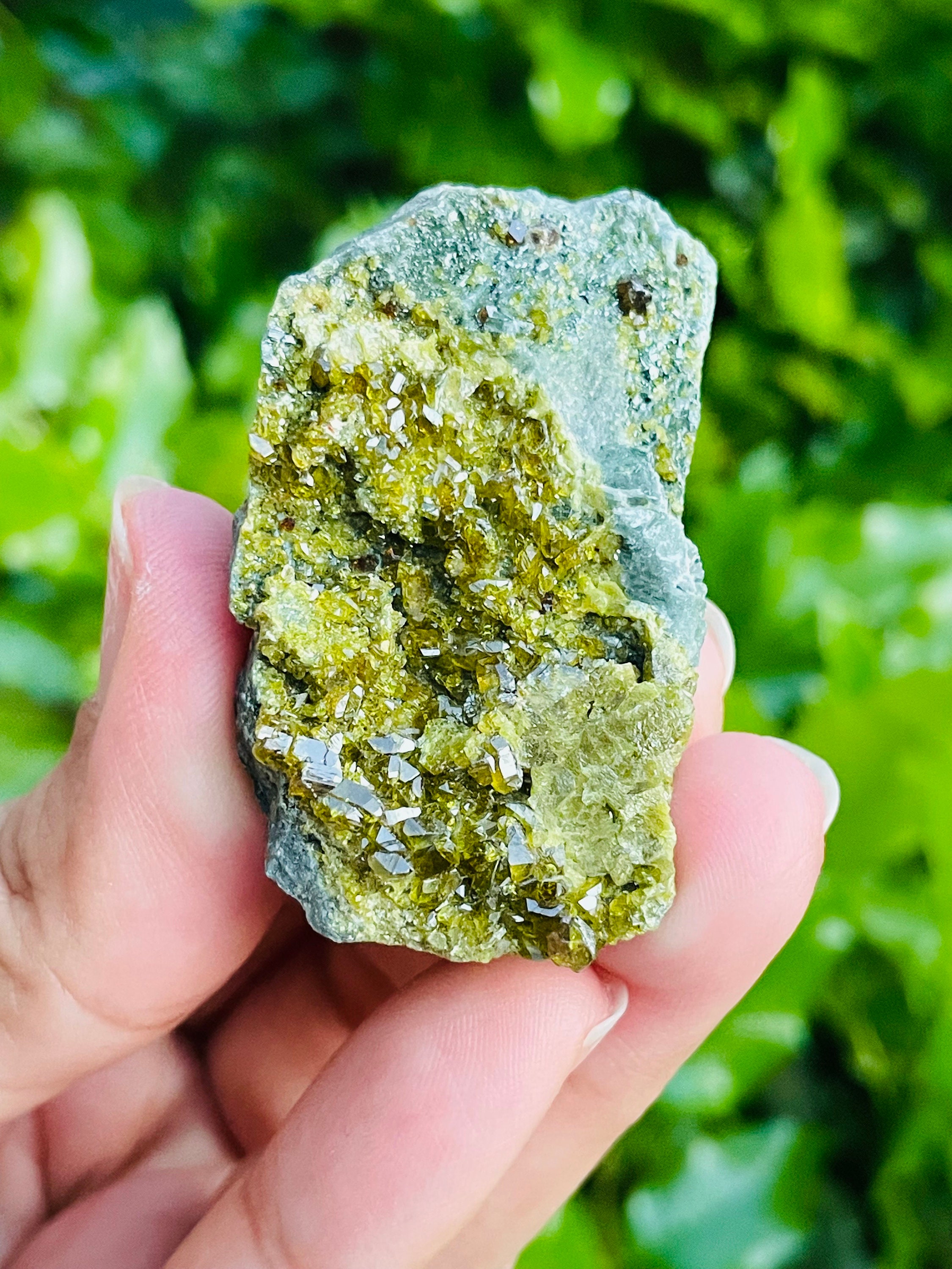 Raw Green Epidote Crystal Cluster On Matrix (41.80g)