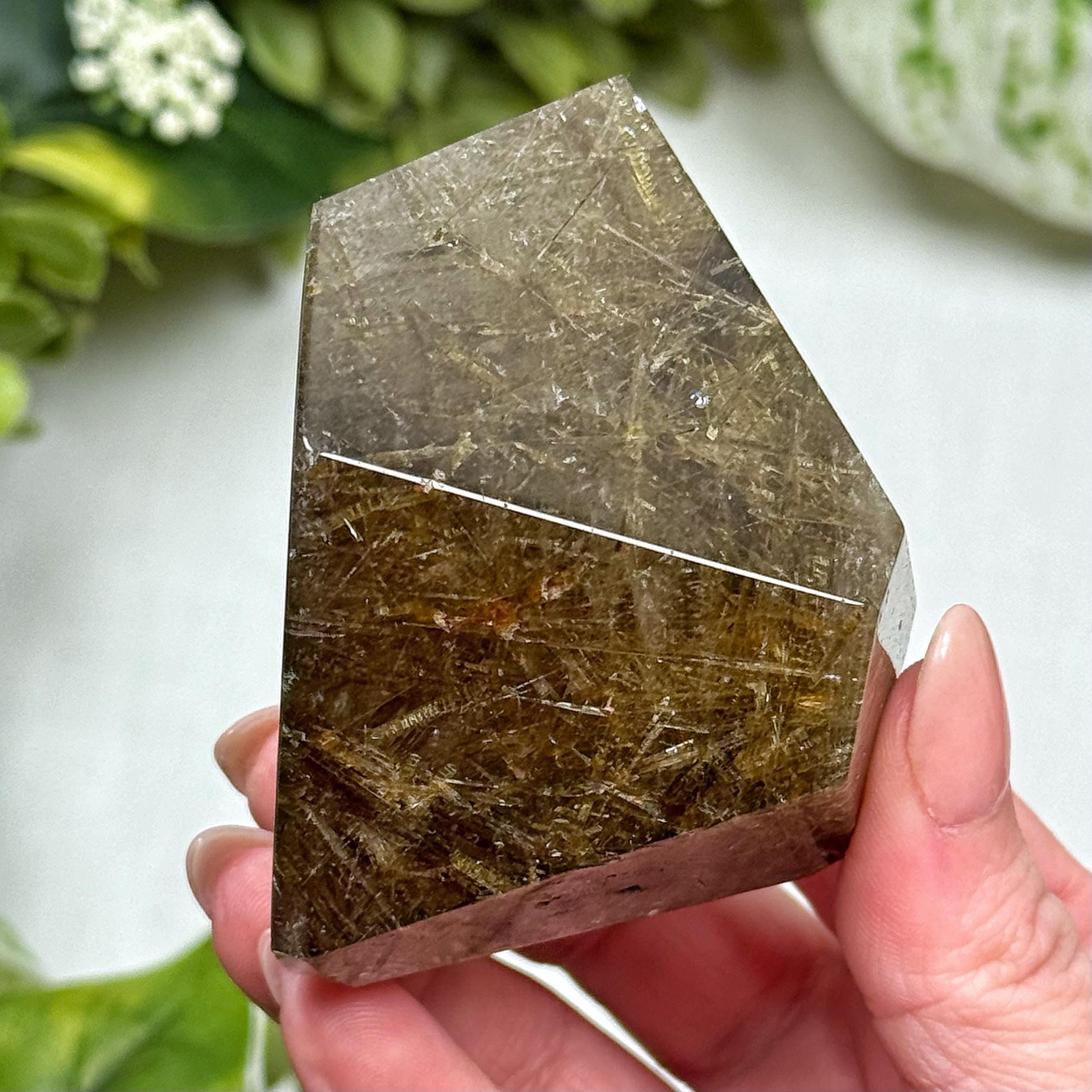 Epidote In Quartz Freeform | 180g | - #2 (polished Green Crystal Chunk, Heart Chakra, Healing Stone)