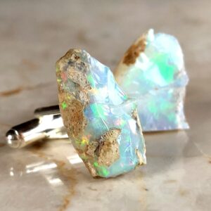 Ethiopian Welo Opal Cufflinks. Raw Precious Opal Gemstone cuff links. Libra Birthday Men, October birthstone men, grooms wedding cufflinks