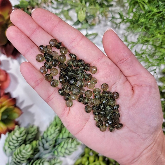 Moldavite Faceted Bead | S, L | - (polished Space Tektite Crystal Jewelry Making, Heart Chakra, Manifestation) Moldavite Faceted Bead | S, L | - (polished Space Tektite Crystal Jewelry Making, Heart Chakra, Manifestation)