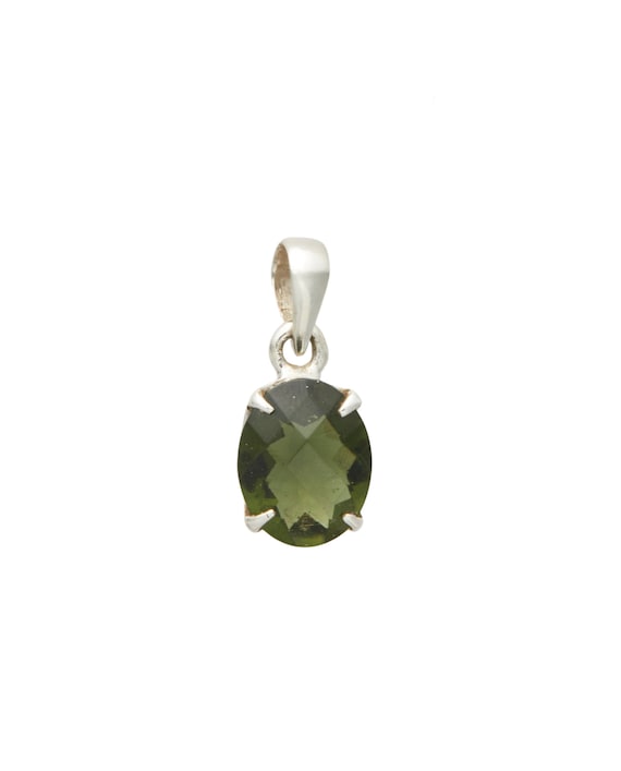 Faceted Moldavite Pendant - Moldavite Necklace - Crystals And Stones - Sterling Silver - Natural Raw Moldavite Crystal #11