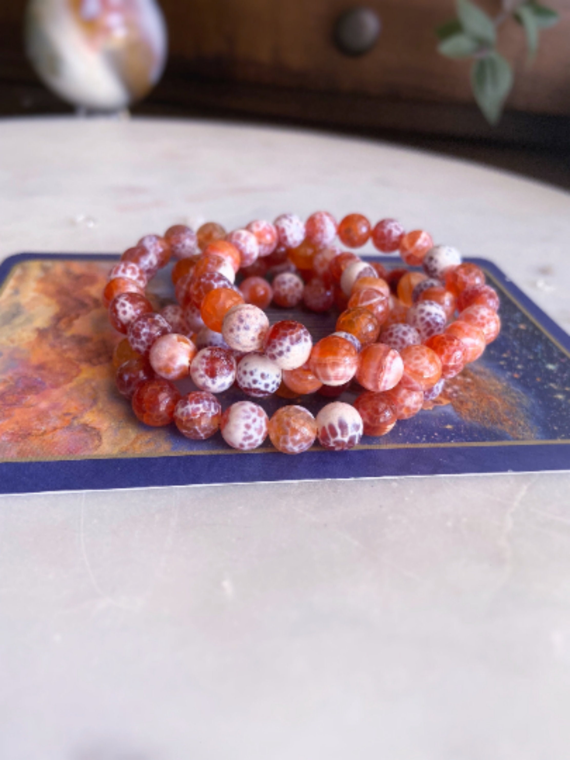 Fire Agate Bracelet With Crab Pattern, Bead Bracelet, Healing Crystal, Gemstone, Stimulation Crystal, Anti-stress