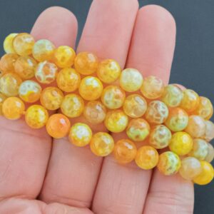 Fire Agate Bracelet Faceted Round Size 6mm and 8mm Handmade In USA Natural Gemstone Crystal Bracelets Handmade Jewelry - approx. 7" Fire Agate Bracelet Faceted Round Size 6mm and 8mm Handmade In USA Natural Gemstone Crystal Bracelets Handmade Jewelry - approx. 7"