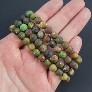 Matte Army Green Fire Agate Bracelet Round Size 6mm and 8mm Handmade In USA Natural Gemstone Bracelets - Handmade Jewelry - approx. 7" Matte Army Green Fire Agate Bracelet Round Size 6mm and 8mm Handmade In USA Natural Gemstone Bracelets - Handmade Jewelry - approx. 7"